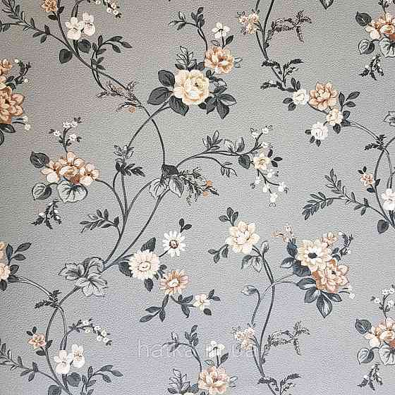 Шпалери вінілові на флізелін 0.53х10.05м Rasch Textil Petite Fleur 5.квіти троянди беж коричневі, чорні на сірому Київ
