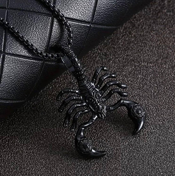 Підвіска скорпіон на ланцюжку чоловіча, кулон знак зодіаку Скорпіон, чорний метал Київ - фото 1