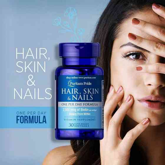 Комплекс для волос, кожи и ногтей Puritan's Pride Hair, Skin & Nails One Per Day Formula 30 Softgels Луцк
