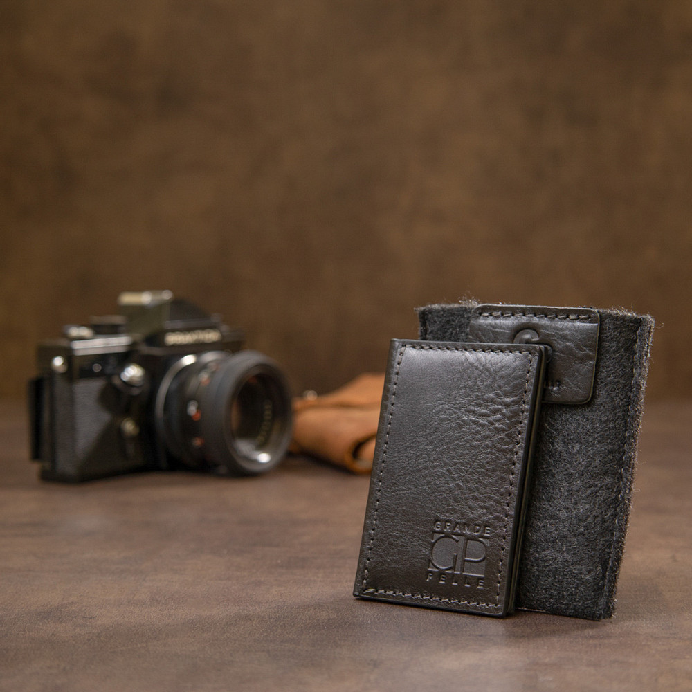 Шкіряна невелика візитниця GRANDE PELLE 11501 Чорний Київ - фото 1
