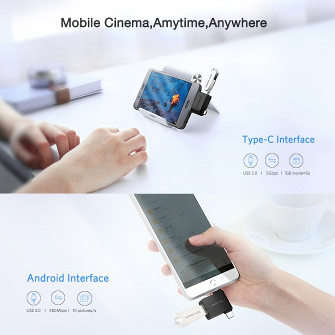 2 в 1 OTG адаптер Ugreen Micro USB + USB-C до USB3.0 30453 (Чорний) Николаев - изображение 3