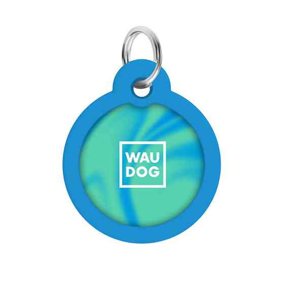 Адресник для собак і котів металевий WAUDOG Smart ID з QR паспортом, малюнок "Градієнт блакитний", коло, Д 30 мм Київ