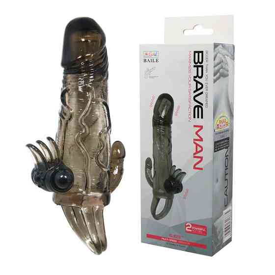 Насадка на член - Brave Man Vibrating Penis Sleeve Black Sex Aura Київ
