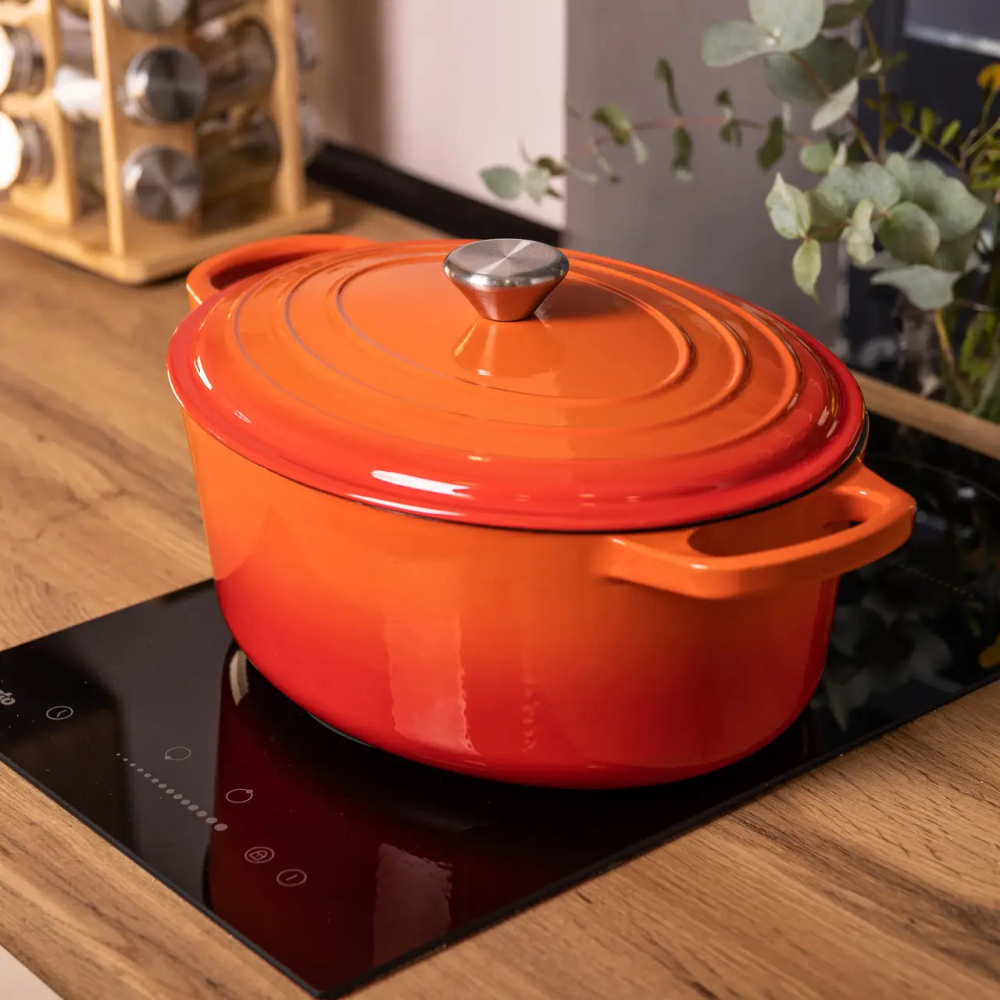 Yiwu Гусятниця чавунна емальована з кришкою на 6 літрів Ø26 см для всіх типів плит Жовтогаряча Коломия - фото 2