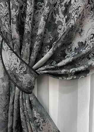 Комплект готових штор VR-Textil Льон Преміум № 1695ш Чорний з сірим 100х290 см 2 шт (31-912) Київ