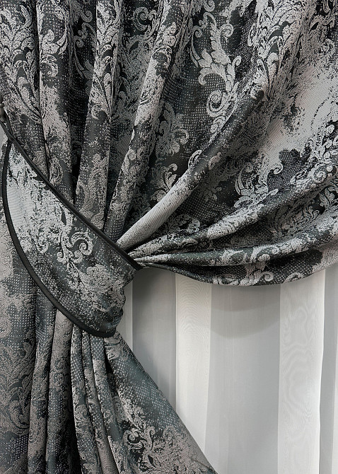 Комплект готових штор VR-Textil Льон Преміум № 1695ш Чорний з сірим 100х290 см 2 шт (31-912) Київ - фото 5