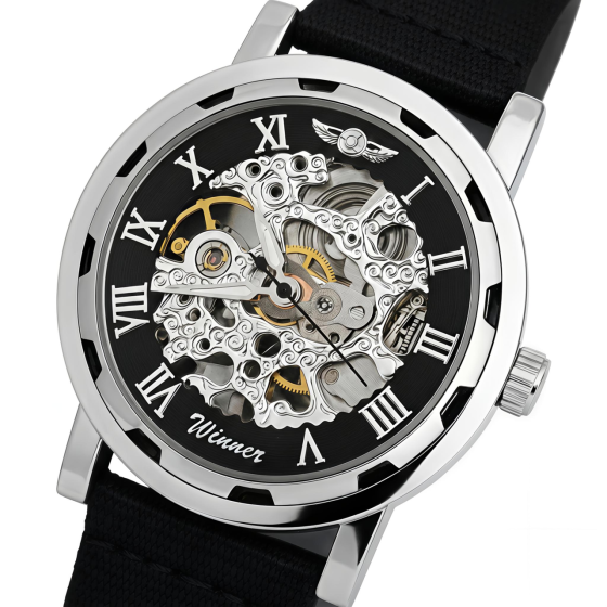 Годинник чоловічий механічний Winner Black Textile Classic (2 ремінці) Вінниця