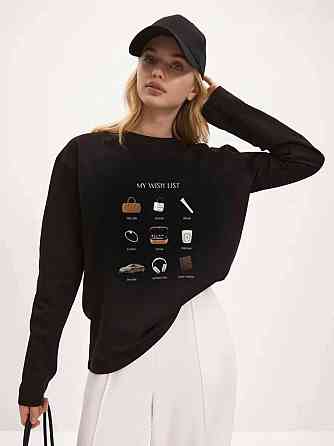 Жіночий лонгслів оверсайз із накатом "MY WISH LIST" турецький кулір Чорний Одеса