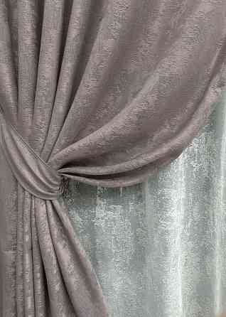 Комплект штор VR-Textil Жаккард Мрамор 150х270 2шт и Тюль 600х270 1210ш-1400т Серо-пудровый с белым 71-007/5 Киев