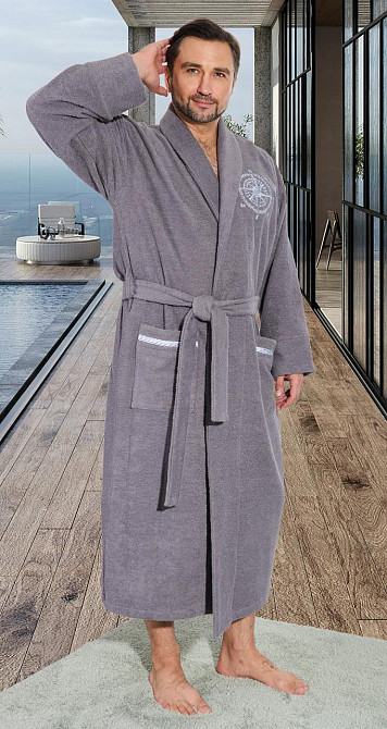 Мужской махровый халат с вышивкой полезный подарок (56-58) Киев - изображение 1
