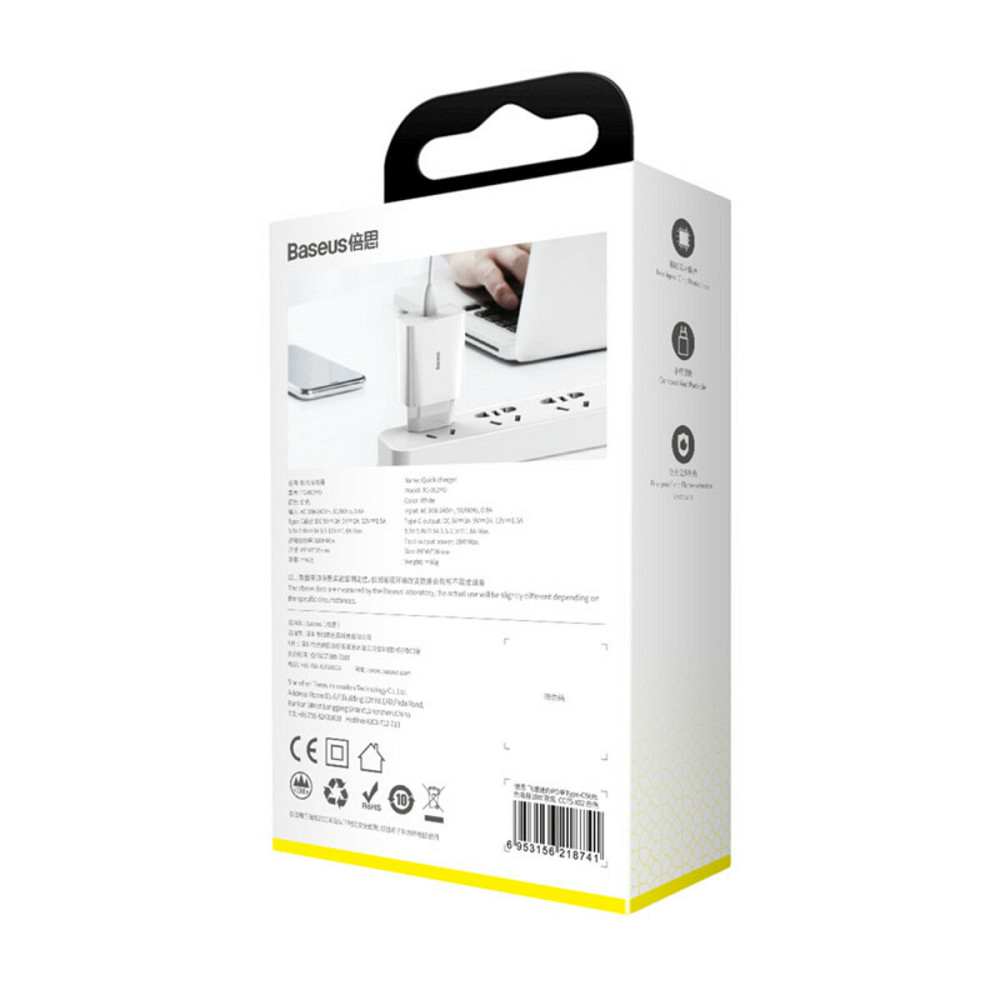 Мережевий зарядний пристрій Baseus Speed Mini PD single Type-C Quick Charger 18W EU White Киев - изображение 2