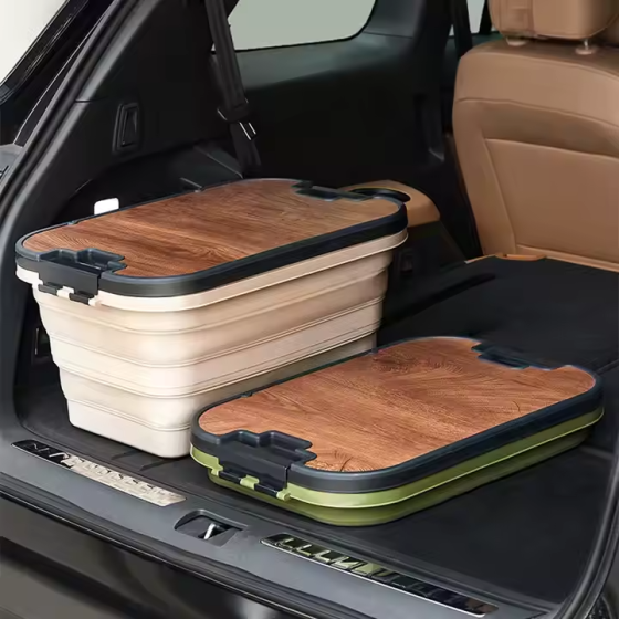 Складной контейнер для хранения, органайзер с крышкой-столиком, ящик для кемпинга, 56×37×29см, черный Каменец-Подольский