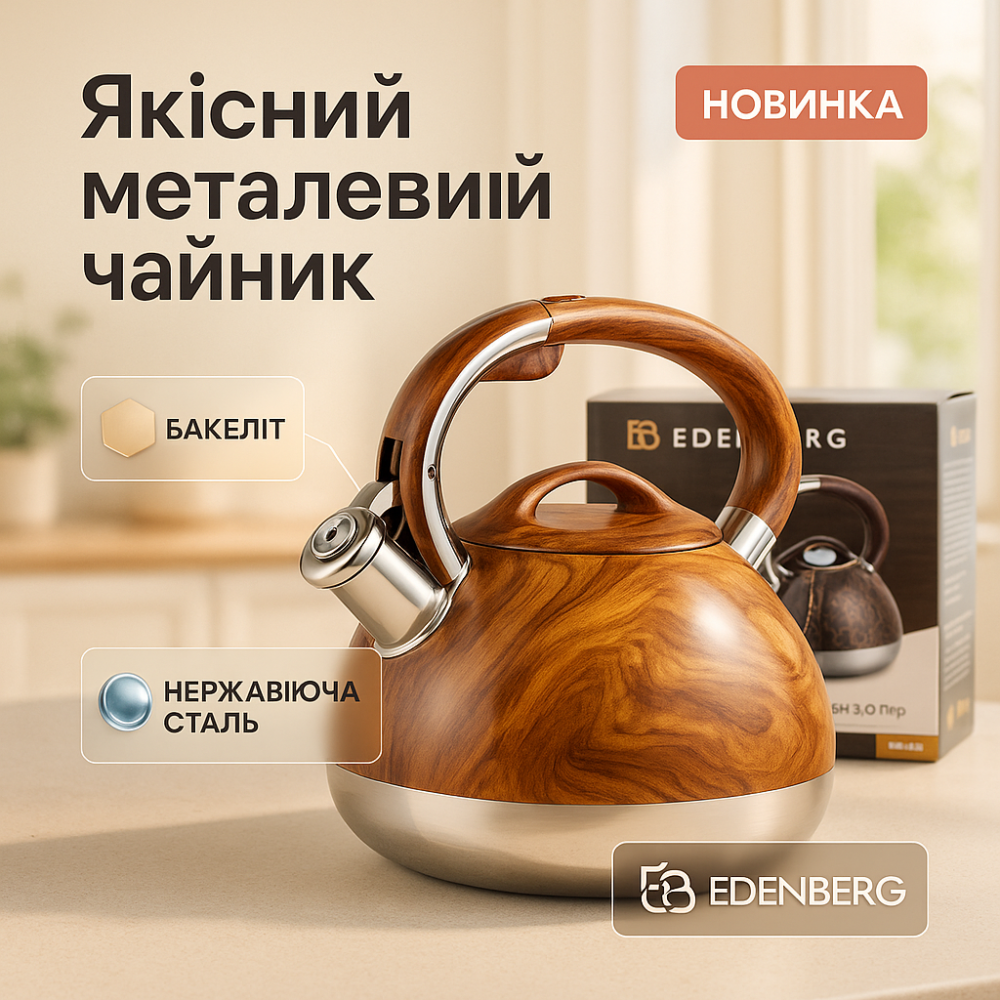 Чайник на три литра для плиты Edenberg EB-1959 3л, Чайник для домашнего использования со свистком WZ-75 Львов - изображение 6