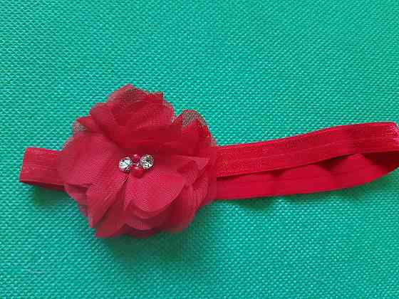 Детская повязка с цветком красная - размер цветка 6,5см, размер универсальный (на резинке) Киев
