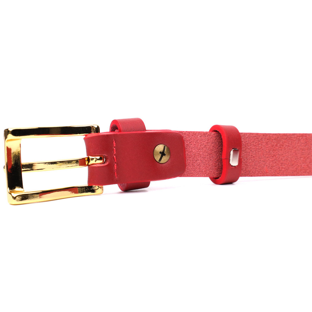 Яркий тонкий кожаный ремень для женщин GRANDE PELLE 22951 Красный Киев - изображение 7