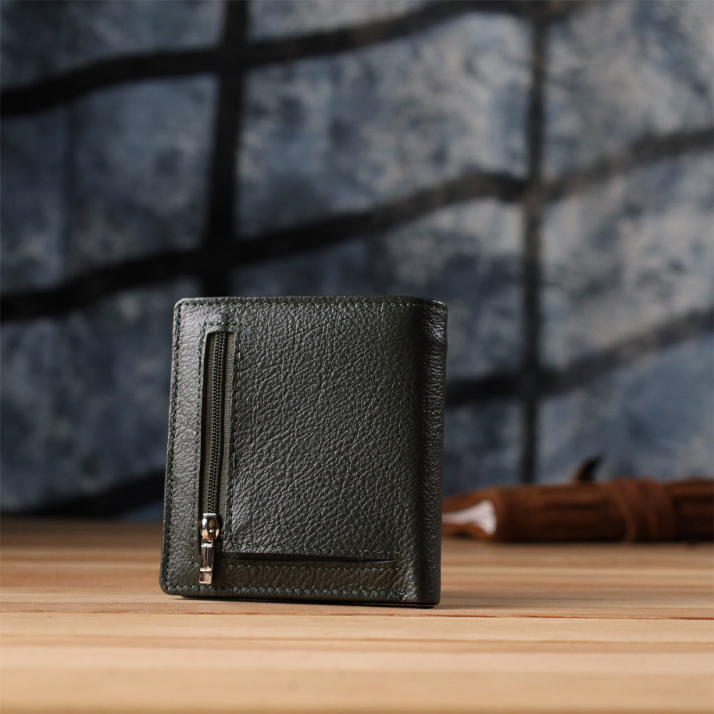 Жіночий гаманець на магніті з натуральної шкіри ST Leather 23093 Зелений Київ - фото 9