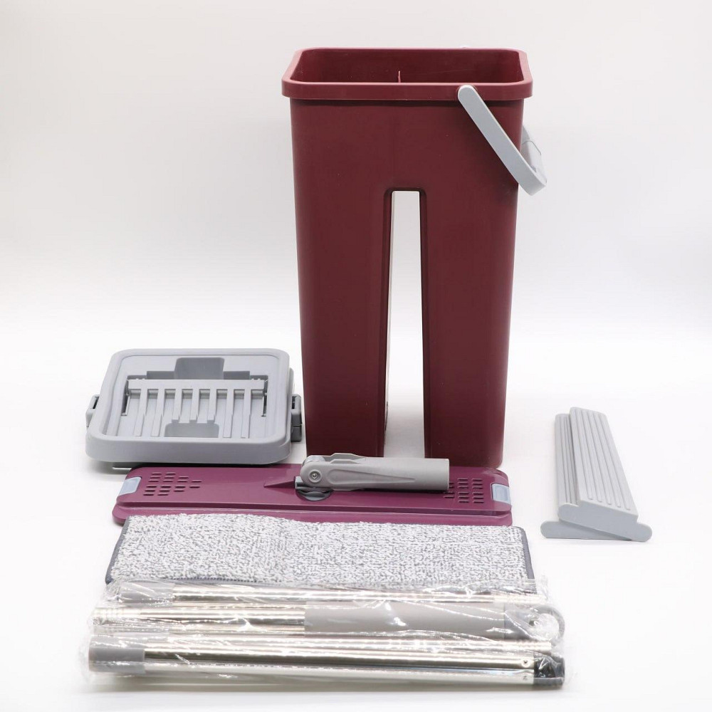 Швабра с ведром 11л и автоматическим отжимом + 2 насадками Cleaning Mop, Бордовая / Швабра лентяйка и ведро / Швабра для мытья Киев - изображение 10