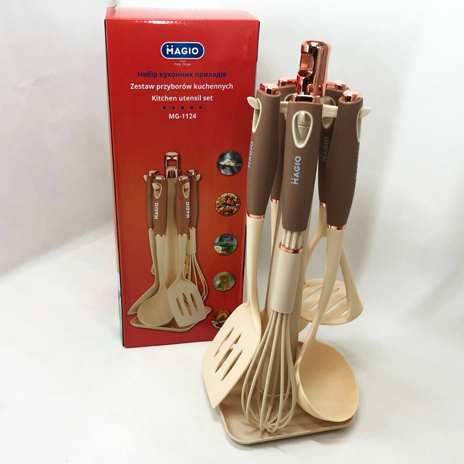 Якісний силіконовий набір Magio MG-1124, Набір кухонного приладдя на стійці ополоників для кухні HO-61 Львів - фото 1