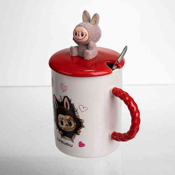 Чашка с крышкой и ложкой Labubu для детей, красная Киев