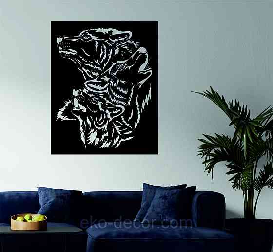 Декоративное настенное Панно «Волки» Декор на стену 110*90 см, Черный Киев