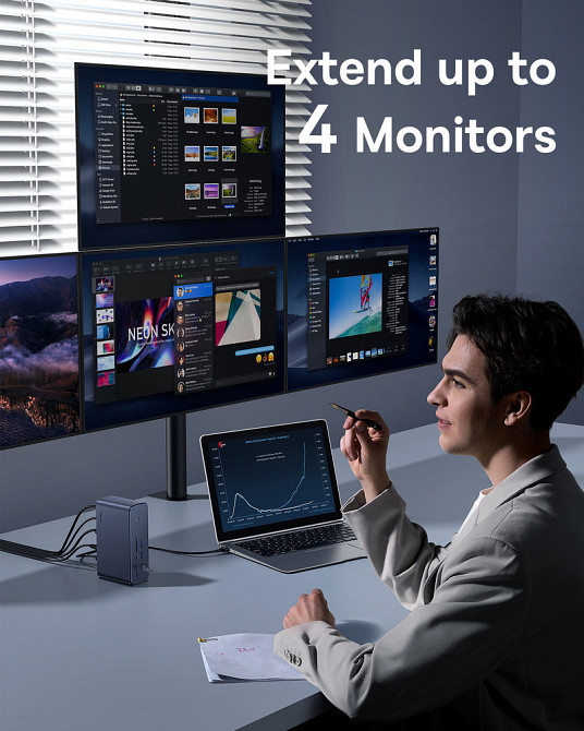 USB-хаб Baseus UnionJoy 17-Port Triple-Display  Docking Station Space Grey（USB-C to Київ - фото 7