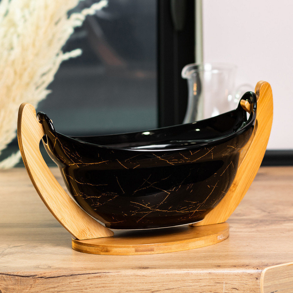 Yiwu Фруктовниця порцелянова 32 x 18,5 x 18 см з бамбуковою підставкою Київ - фото 2