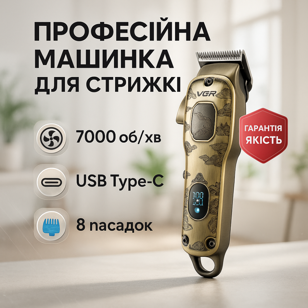 Машинка для стрижки чоловіча VGR V-027, Професійна машинка для стрижки голови, Тример бездротовий MN-43 Львів - фото 15