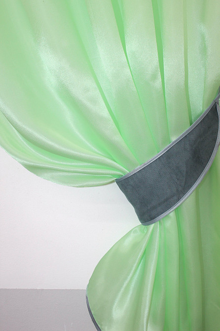 Кухонні штори VR-Textil № 073к з ламбрекеном і підхватами салатовий з сіро-блакитним 290х170 см (52-0273) Київ - фото 3