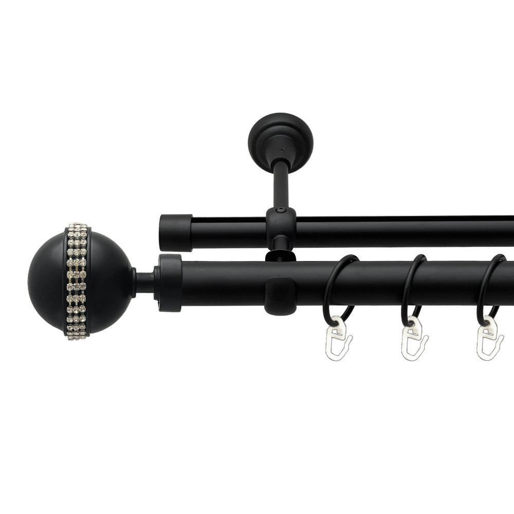 Карниз Orvit Авея металевий дворядний опозитний гладка \ профільна труба кільце металеве Чорний Оксамит 25\19 мм 240 см Львів - фото 1