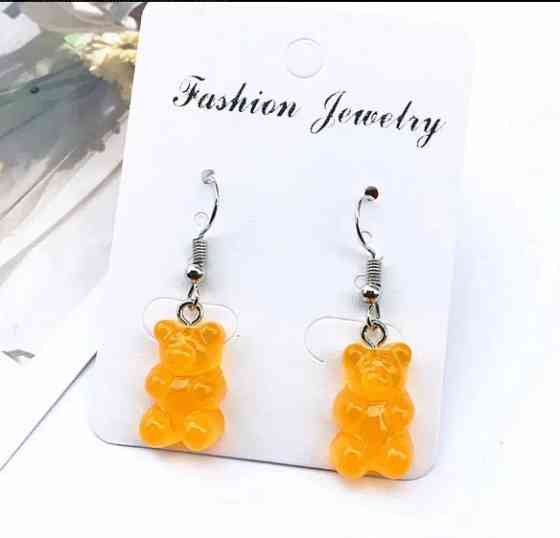 Детские серьги с мишками оранжевые, размер 1,6*1см, смола Киев
