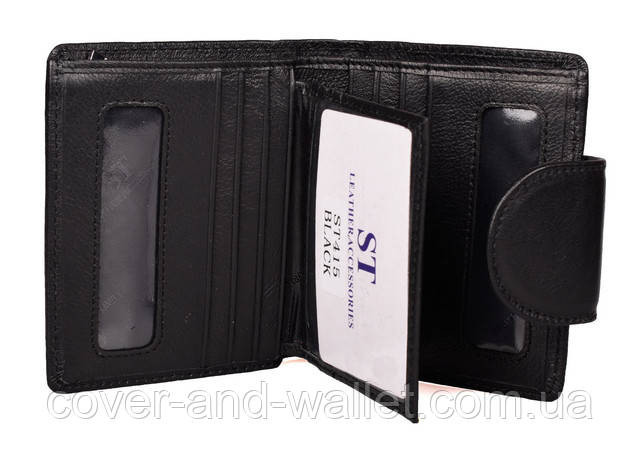 Компактный женский кожаный кошелек черного цвета на много карточек ST 415 Киев - изображение 7