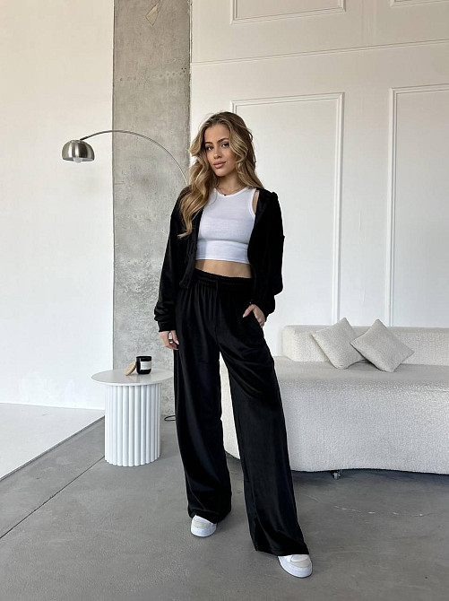 Жіночий повсякденний костюм-двійка: кофта та штани велюр Чорний, 42/44 Одеса - фото 7