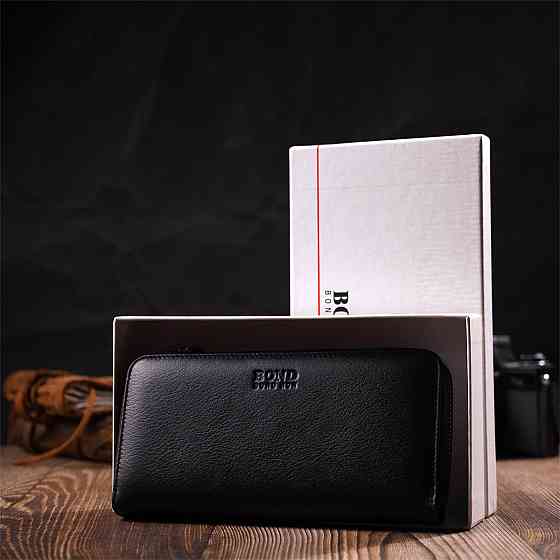 Стильный женский кошелек из натуральной гладкой кожи Черный (BOND) Киев