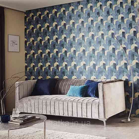 Шпалери метрові вінілові на флізелін дизайнерські Erismann Elle геометрія абстракція сині зелені жовті Київ