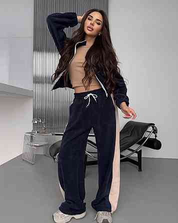 Жіночий теплий повсякденний костюм із лампасами, двобічний фліс Синій Одеса