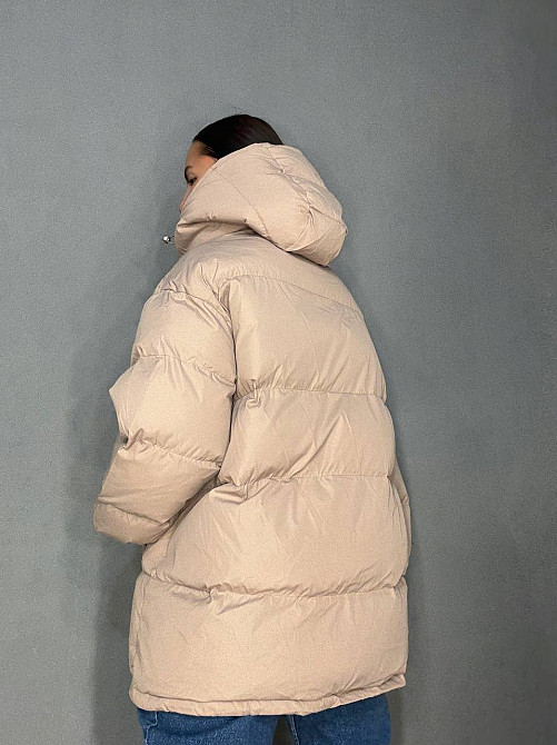 Куртка жіноча Lady Yep 10008 довга оверсайз пуффер з капюшоном бежева, бежевий, 42 Київ - фото 5