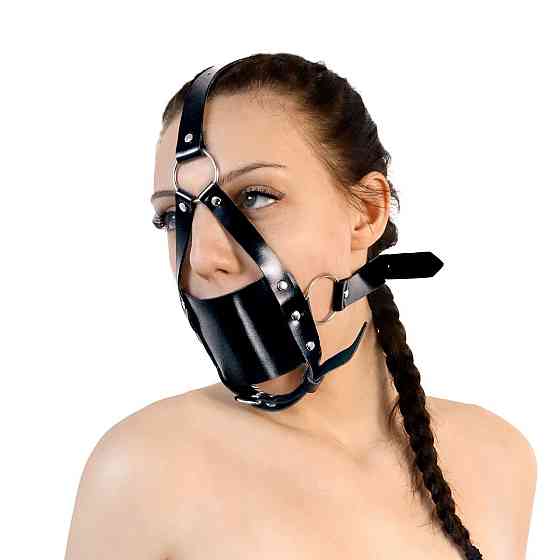 Кляп-маска з пластиковою кулею Art of Sex - Slave, Натуральна шкіра, колір Чорний Sex Aura Київ