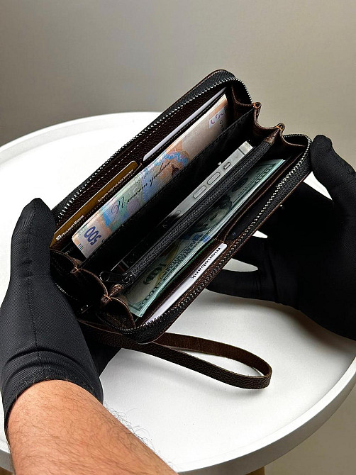 Шкіряний клатч-гаманець із натуральної зернистої шкіри SV003 (Коричневий) Суми - фото 8