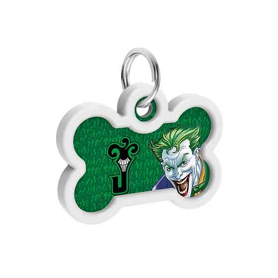 Адресник для собак і котів металевий WAUDOG Smart ID з QR паспортом, малюнок "Джокер зелений", кістка, Д 40 мм, Ш 28 мм Київ