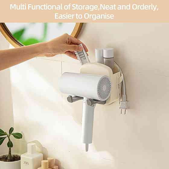 Тримач для фена Toski TSK-FoldableHDHW-WH-DE кремовий самоклейний без свердління складаний ABS з пазом для кабелю та гачками для Київ