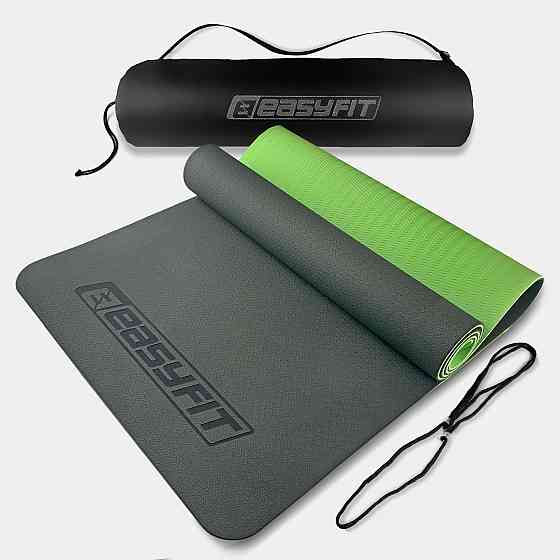 Килимок для йоги та фітнеса EasyFit TPE+TC 6мм двошаровий + Чохол чорний з зеленим Коломыя