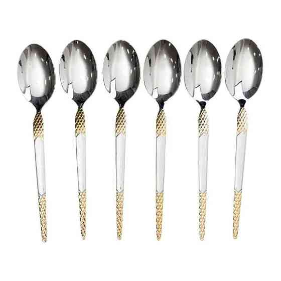 Столовые ложки 6 штук из нержавеющей стали ложки столовые 21 см Серебро с золотом HP-20-37 Киев