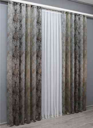 Комплект готовых штор VR-Textil Мрамор Al-7 № 1462ш Серый с венге и бежевым 150х290 см 2 шт (33-0324) Киев