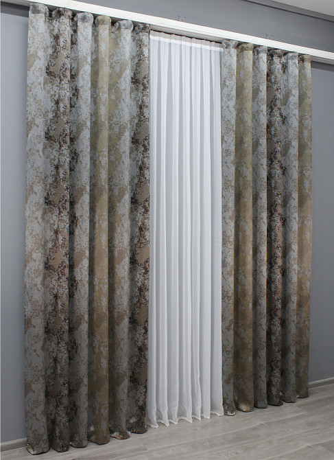 Комплект готовых штор VR-Textil Мрамор Al-7 № 1462ш Серый с венге и бежевым 150х290 см 2 шт (33-0324) Киев - изображение 4