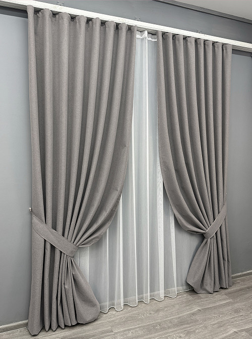 Комплект штор VR-Textil 100% блекаут ASHEN NIGHT 100х270 2шт і Тюль 400х270 1850ш-1153т бежево-сірий з білим 71-091/2 Київ - фото 2