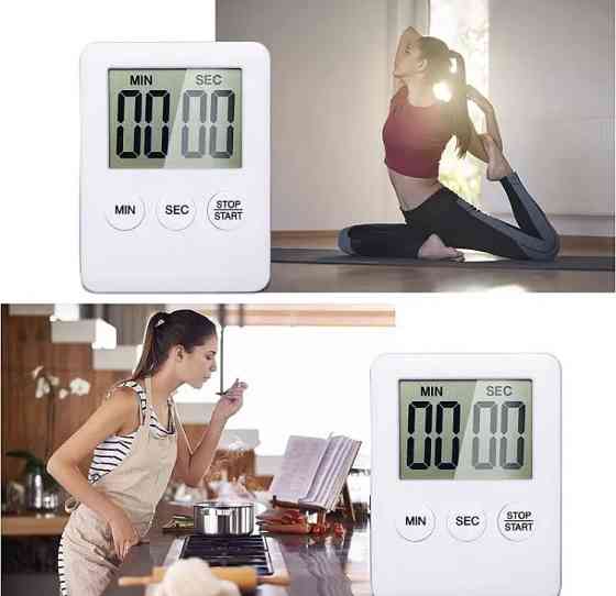 Таймер для кухні, зворотній відлік, колір білий, ЖК-дисплей, на магніті на задній частині виробу, розмір 7*5 см Київ