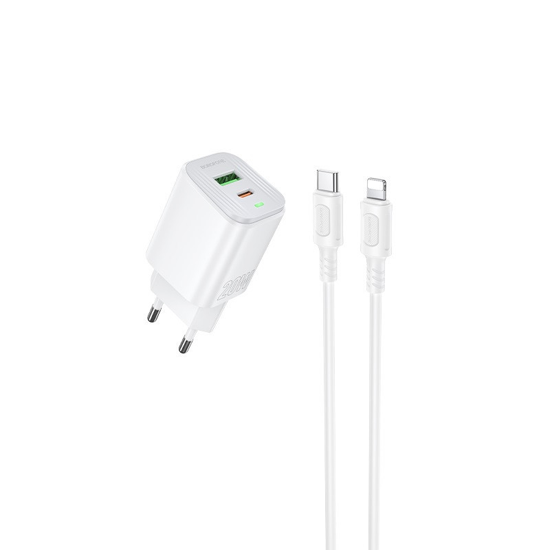 Мережевий зарядний пристрій з кабелем BOROFONE BAS83A Star PD20W+QC3.0 charger set (C to iP) (EU) White Одеса - фото 1