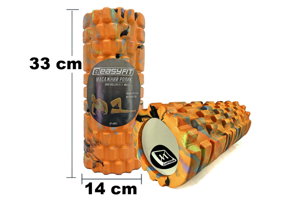 EasyFit Масажний ролик EasyFit Grid Roller 33 см v.1.1 Multi Помаранчевий Київ - фото 1