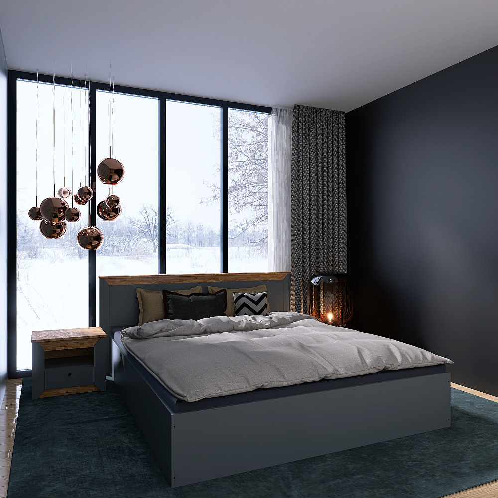 Кровать двуспальная Эверест Нордик-1600 (щит ДСП под матрас) 160х200 см Графит + Дуб крафт золотой (DTM-5558) Днепр - изображение 4