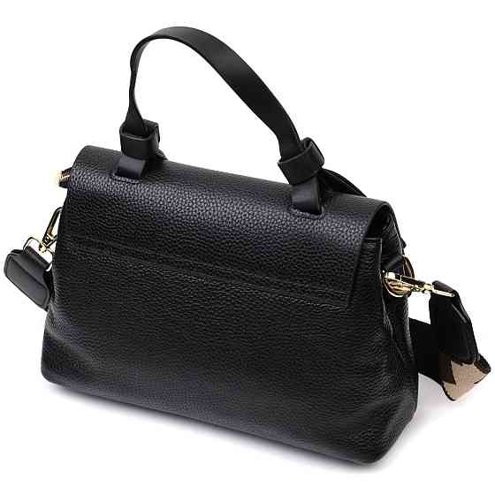 Жіноча сумка з цікавою ручкою з натуральної шкіри Чорна (Vintage) Київ